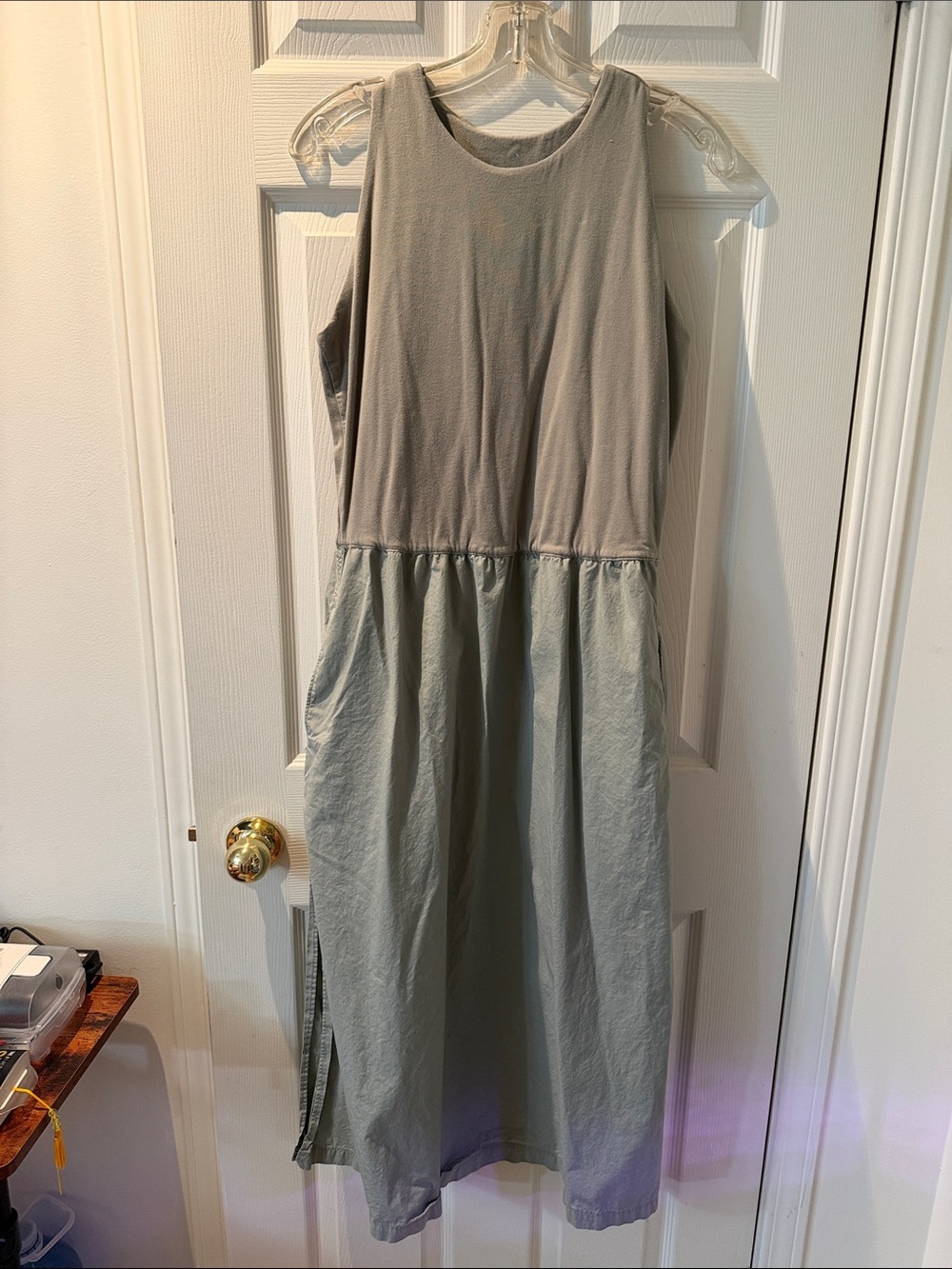 Sleeveless Two-Tone Sage Maxi Dress
